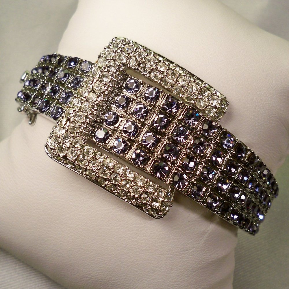 NEW R C by Adrienne Dark Purple Crystals Buckle Silver Cuff Vintage Bracelet